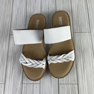 BORN Women's Morena White Leather Braided Slip-On Slide Sandals Size 10M